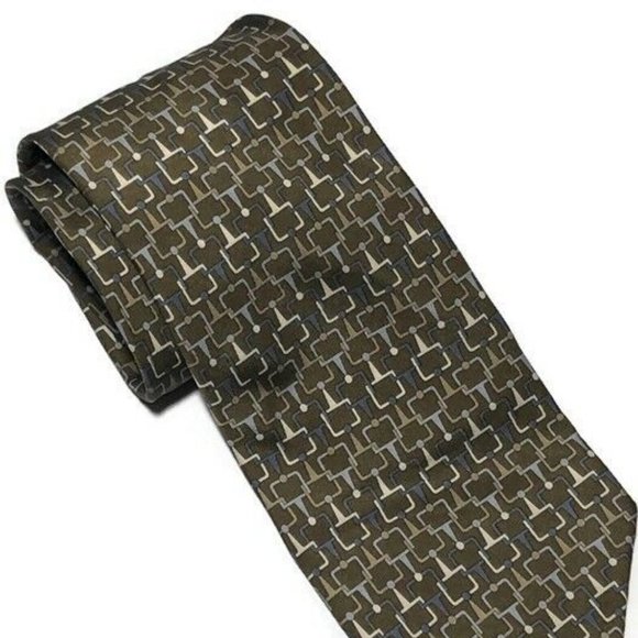 Gucci Men’s Brown/Bronze Geometric Motif Silk Tie - Picture 2 of 7